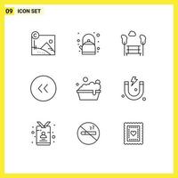 Group of 9 Outlines Signs and Symbols for washing bowl bench left back Editable Vector Design Elements