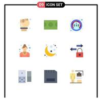 Modern Set of 9 Flat Colors and symbols such as planet waitress internet service employee Editable Vector Design Elements