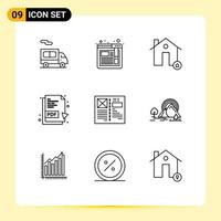 Set of 9 Modern UI Icons Symbols Signs for grid browser house blog pdf document Editable Vector Design Elements