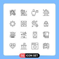 Outline Pack of 16 Universal Symbols of garbage cancel glass bin package Editable Vector Design Elements