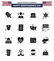 Happy Independence Day 16 Solid Glyphs Icon Pack for Web and Print declaration officer cap man star Editable USA Day Vector Design Elements