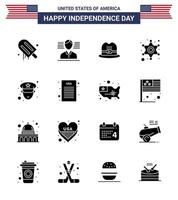 Happy Independence Day 16 Solid Glyphs Icon Pack for Web and Print declaration officer cap man star Editable USA Day Vector Design Elements