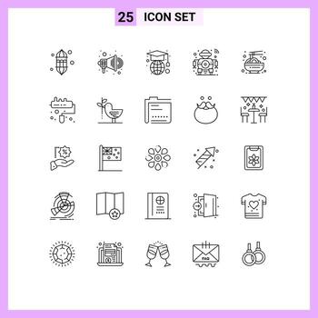 Set of 25 Vector Lines on Grid for chinese tech education smart robot Editable Vector Design Elements