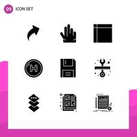 Group of 9 Modern Solid Glyphs Set for devices hospital handkerchief health care Editable Vector Design Elements
