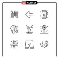 conjunto de 9 iconos de interfaz de usuario modernos símbolos signos para árbol de filtro conocimiento científico cercano elementos de diseño vectorial editables vector