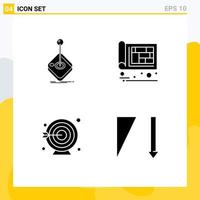 Pack of 4 creative Solid Glyphs of arcade engineer joystick building goal Editable Vector Design Elements