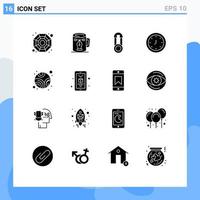 Universal Icon Symbols Group of 16 Modern Solid Glyphs of neptune time baby clock alarm Editable Vector Design Elements