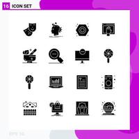 Pack of 16 Modern Solid Glyphs Signs and Symbols for Web Print Media such as herbal internet mechanical free access Editable Vector Design Elements