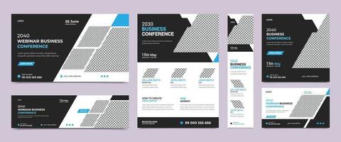 plantilla de diseño de banner de invitación a conferencia de seminario web de negocios en línea. utilizable para banner web corporativo, banner cuadrado, portada y volante de conferencia. vector