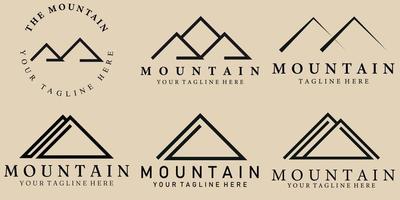 conjunto paquete mínimo línea arte montaña icono creativo diseño vector