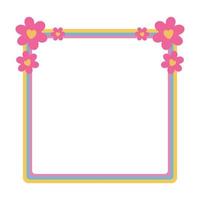Color frame with flowers. Vector cartoon frame with flowers. Cute frame with flowers.