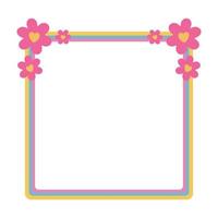 Color frame with flowers. Vector cartoon frame with flowers. Cute frame with flowers.