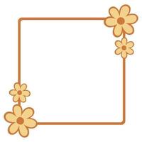 Yellow frame with flowers. Vector retro frame with flowers. Cute frame with flowers.