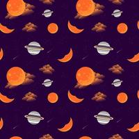Space elements seamless pattern. space background vector illustration. seamless pattern with planet, moon, cloud and half moon elements for scrapbook, wrapping paper, wallpaper.