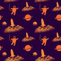 Space elements seamless pattern. space background vector illustration. seamless pattern with planet, astronaut, ufo and rocket elements for scrapbook, wrapping paper, wallpaper.
