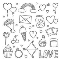 Valentine's Day doodle set. Love elements in sketch style. Hand drawn vector illustration isolated on white background