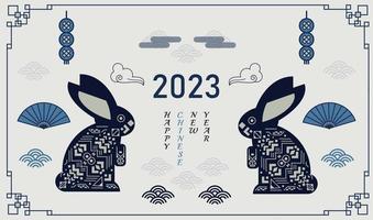 2023 Happy New Year card in Chinese style with symbol of the year Rabbit vector