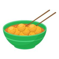 Fish balls with sauce in a bowl. Have personal food. Vector illustration.