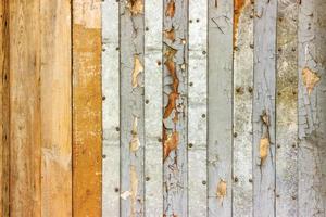 Vintage whitewash painted rustic old wooden shabby plank wall textured background. Faded natural wood board panel structure. photo