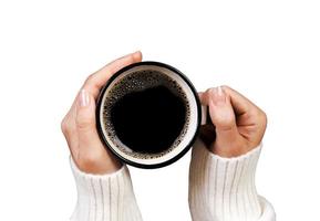 Women hands with coffee isolated on white background photo