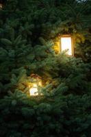 Glowing lanterns on Christmas tree photo