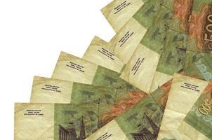 500 russian rubles bills lies in different order isolated on white. Local banking or money making concept photo