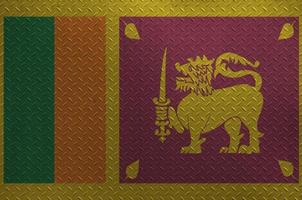 Sri Lanka flag depicted in paint colors on old brushed metal plate or wall closeup. Textured banner on rough background photo