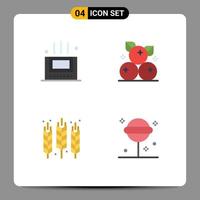 Set of 4 Vector Flat Icons on Grid for bath food berry thanksgiving grain Editable Vector Design Elements