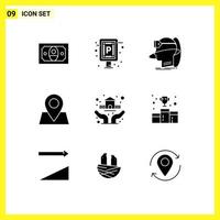 Set of 9 Commercial Solid Glyphs pack for hands location man pointer vr Editable Vector Design Elements