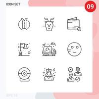 Pictogram Set of 9 Simple Outlines of garbage city add target flag Editable Vector Design Elements