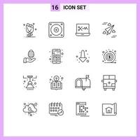 User Interface Pack of 16 Basic Outlines of easter hand audio editing fly design Editable Vector Design Elements