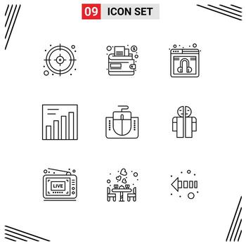 paquete de iconos de vector de stock de 9 signos y símbolos de línea para elementos de diseño de vector editables de interfaz de mouse en línea de computadora rota
