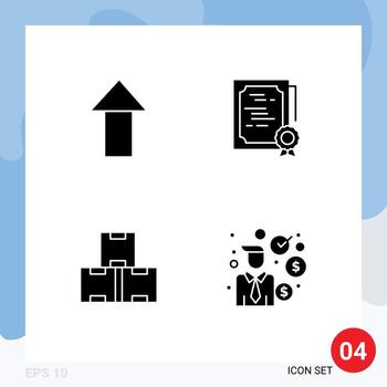 Mobile Interface Solid Glyph Set of 4 Pictograms of arrow industry stock certificate stamp stock Editable Vector Design Elements