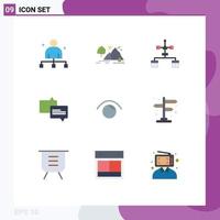 Pack of 9 Modern Flat Colors Signs and Symbols for Web Print Media such as message chat mountain development coding Editable Vector Design Elements