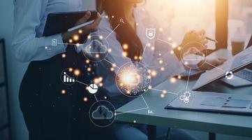 Digital transformation change management, internet of things. new technology bigdata and business process strategy, customer service management, cloud computing, smart industry. Ai technology. photo
