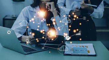 Digital transformation change management, internet of things. new technology bigdata and business process strategy, customer service management, cloud computing, smart industry. Ai technology. photo