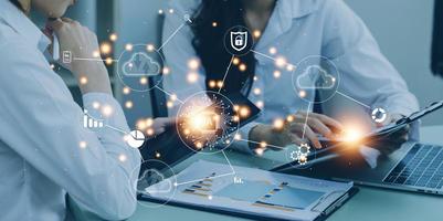 Digital transformation change management, internet of things. new technology bigdata and business process strategy, customer service management, cloud computing, smart industry. Ai technology. photo
