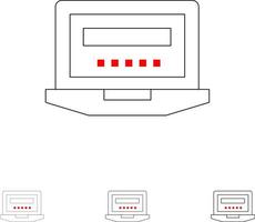 conjunto de iconos de línea negra audaz y delgada de educación de hardware de computadora portátil vector