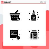 Collection of 4 Vector Icons in solid style Modern Glyph Symbols for Web and Mobile Solid Icon Sign Isolated on White Background 4 Icons Creative Black Icon vector background