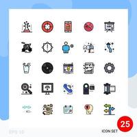 Universal Icon Symbols Group of 25 Modern Filled line Flat Colors of bag cigarette target no smoking unlock Editable Vector Design Elements