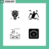 Group of 4 Solid Glyphs Signs and Symbols for income car budget travel accidents Editable Vector Design Elements