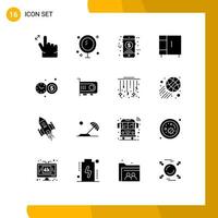 16 User Interface Solid Glyph Pack of modern Signs and Symbols of investment time wardrobe ecommerce home appliances furniture Editable Vector Design Elements