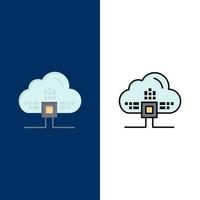 Based Data Cloud Science  Icons Flat and Line Filled Icon Set Vector Blue Background
