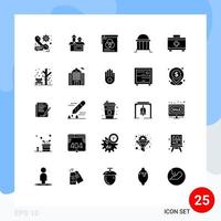 25 User Interface Solid Glyph Pack of modern Signs and Symbols of institute building product bank fly Editable Vector Design Elements