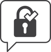 Text box with padlock and check mark illustration in minimal style png