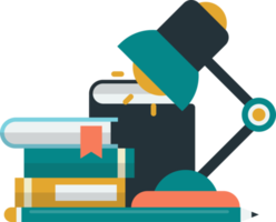 stack of books and lamp illustration in minimal style png