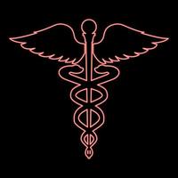Neon caduceus health symbol asclepius's wand red color vector illustration image flat style