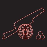 Neon medieval cannon firing cores red color vector illustration image flat style