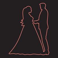 Neon bride and groom holding hands red color vector illustration image flat style