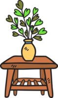mesa lateral desenhada à mão e ilustração de plantas png